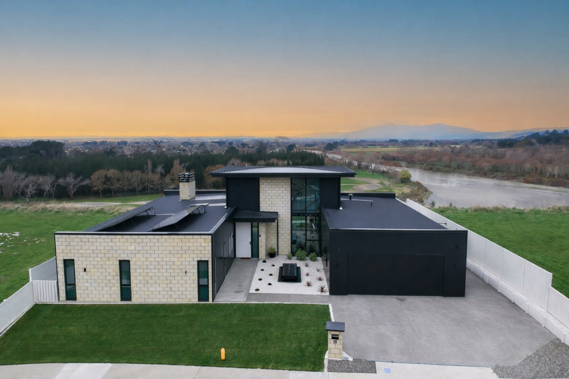 Modern home at dusk
